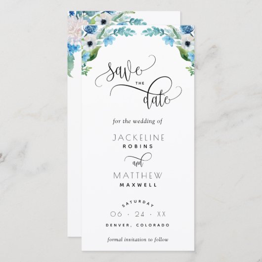 Blaue, weiße Blütenhochzeit spart das Lesezeichen (Vorne/Hinten)