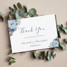 Blaue Weiße Botanische Blumige Wasserfarbe Hochzei
