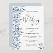 Blaue, weiße, botanische Hochzeit Einladung (Vorne/Hinten)