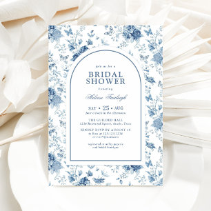 Blaue weiße Chinoiserie-Blumen-Brautparty  Einladung
