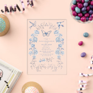 Blaue Weiße Chinoiserie Blumen Porzellan Hochzeit Acryleinladungen