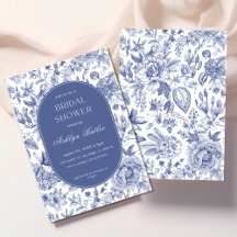Blaue weiße Chinoiserie-Brautjungfern-Einladung