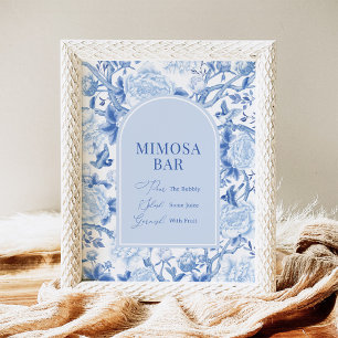 Blaue weiße Chinoiserie-Mimosa-Bar-Hochzeitsschild Poster