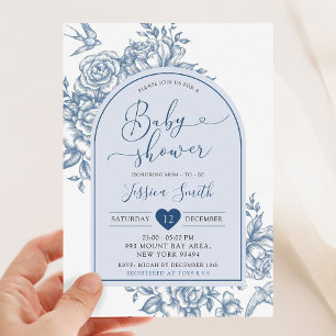 Blaue weiße Chinoiserie Vintage-Baby-Party Einladung