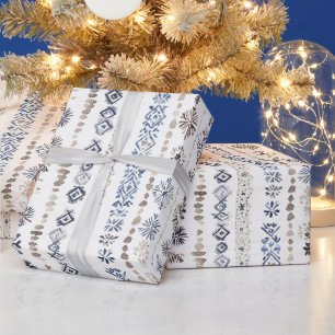 Blaue Weiße Creme Streifen Weihnachten Geschenkpapier