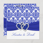 Blaue, weiße Damast-Paar-Duschen-Einladung Einladung (Vorne/Hinten)