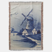 Blaue Weiße Delft-Windmühle im Vintage-Stil Decke (Vorderseite Vertikal)