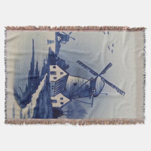 Blaue Weiße Delft-Windmühle im Vintage-Stil Decke (Vorderseite)