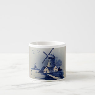 Blaue Weiße Delft Windmühle im Vintage-Stil Espressotasse