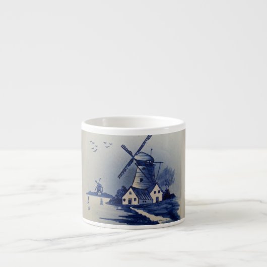 Blaue Weiße Delft Windmühle im Vintage-Stil Espressotasse (Vorderseite)