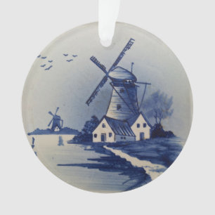 Blaue Weiße Delft Windmühle im Vintage-Stil Ornament