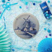 Blaue Weiße Delft Windmühle im Vintage-Stil Pappteller (Party)