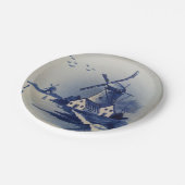 Blaue Weiße Delft Windmühle im Vintage-Stil Pappteller (Schrägansicht)