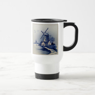 Blaue Weiße Delft-Windmühle im Vintage-Stil Reisebecher