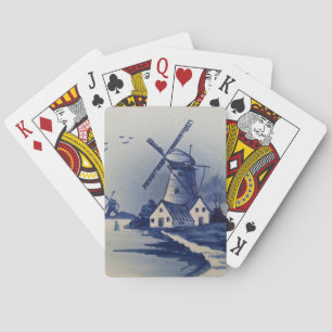 Blaue Weiße Delft-Windmühle im Vintage-Stil Spielkarten