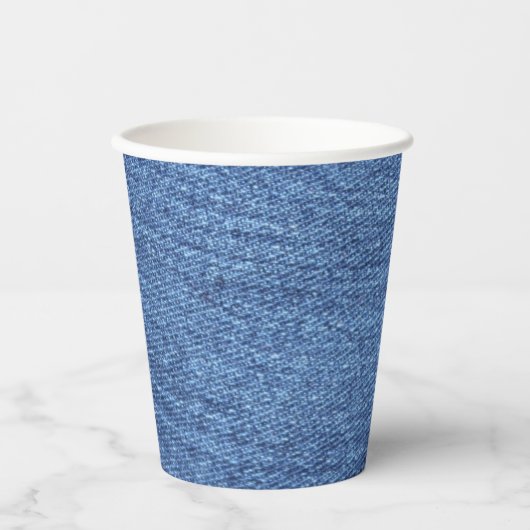 Blaue Weiße Denim-Textur-Bild Pappbecher (Vorderseite)