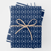 Blaue weiße dünne Streifen Anfangsmonogramm Geschenkpapier Set (Beispiel)