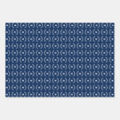 Blaue weiße dünne Streifen Anfangsmonogramm Geschenkpapier Set (Vorderseite)