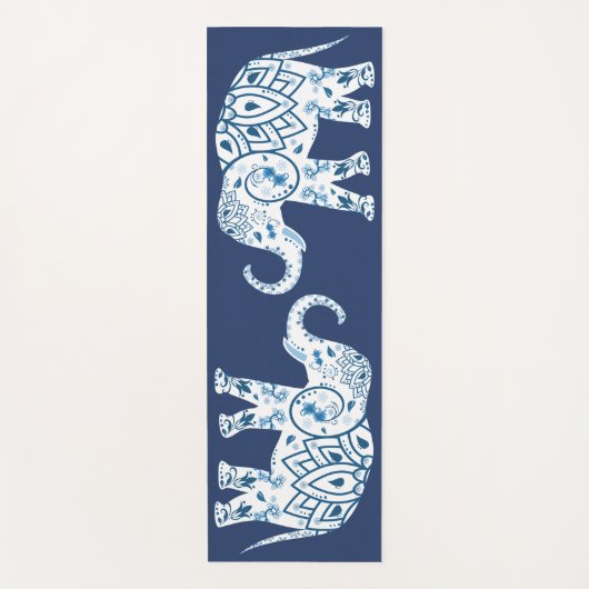 Blaue weiße Elefanten Yogamatte (Vorderseite)