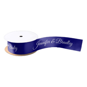 Blaue Weiße Elegante Hochzeit Personalisierter Nam Satinband
