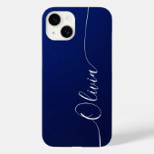 Blaue Weiße Elegante Kalligrafie-Schrift Name Case-Mate iPhone Hülle (Rückseite)
