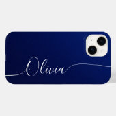 Blaue Weiße Elegante Kalligrafie-Schrift Name Case-Mate iPhone Hülle (Rückseite (Horizontal))