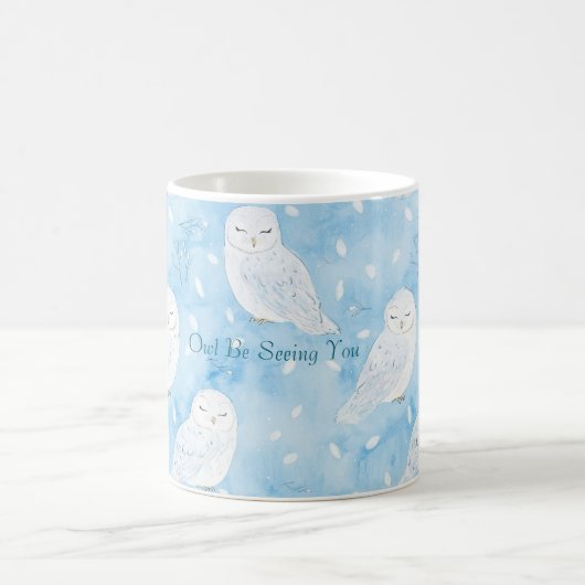 Blaue Weiße Eulen Kaffeetasse (Mittel)