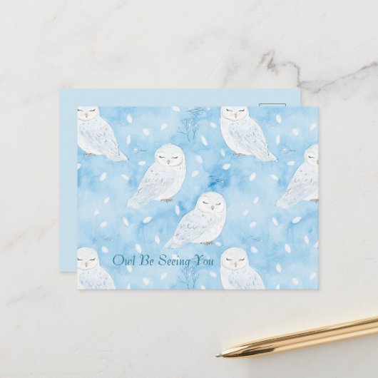 Blaue Weiße Eulen Postkarte (Vorderseite/Rückseite Beispiel)