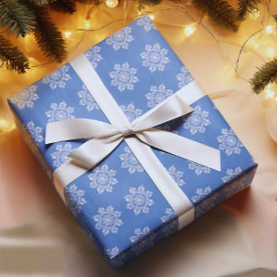 Blaue weiße Ferien-Chinoiserie-Schneeflocke Geschenkpapier