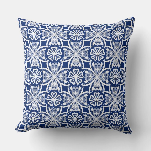 Blaue weiße Fischernetz Retro-Spitze  Kissen (Vorderseite)