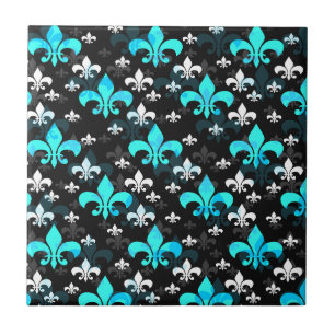 Blaue weiße Fleur de Lis Fliese