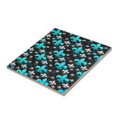 Blaue weiße Fleur de Lis Fliese (Seite)