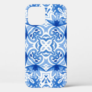 Blaue weiße Fliese, wasserfarbene nahtlose Muster. Case-Mate iPhone Hülle