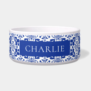 Blaue weiße Fliesenmuster Elegantes personalisiert Napf