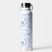 Blaue weiße florale Boho-Botanik-Muster-Laune Trinkflasche (Rückseite)