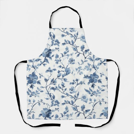 Blaue Weiße Florale Hochzeitsdusche Schürze (Vorderseite)