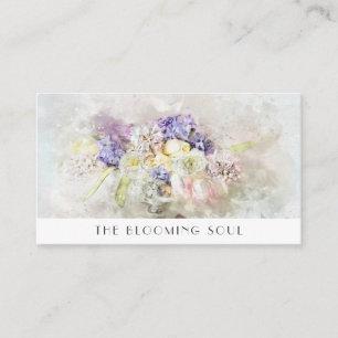 *~* Blaue weiße florale Rosen QR LOGO AR26 Vintage Visitenkarte