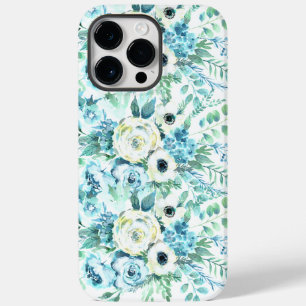 Blaue Weiße Florale Wasserfarbe Rosen Blumen Case-Mate iPhone 14 Pro Max Hülle