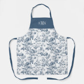 Blaue weiße französische Toile Monogramm-Schürze Schürze (Vorderseite)