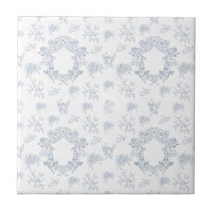 Blaue weiße französische Toile-Muster Fliese