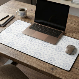 Blaue weiße französische Toile-Muster-Monogramm Schreibtischunterlage