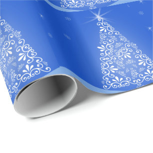 Blaue Weiße Frohe Weihnachten Baum Sterne Nachtlic Geschenkpapier