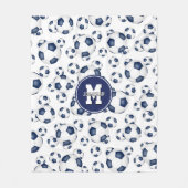 Blaue weiße Fußball-Bälle Muster Jungen Mädchen sp Fleecedecke (Vorderseite)
