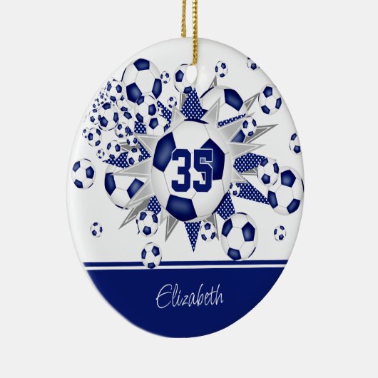 Blaue weiße Fußballbälle: Feierlichkeiten zum Jahr Keramik Ornament (Rechts)