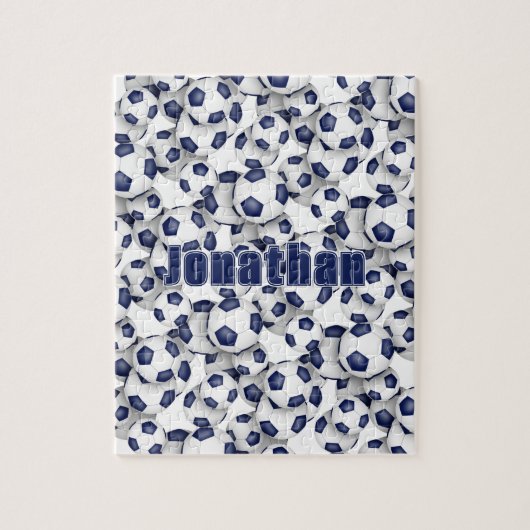 Blaue weiße Fußballmannschaft farbenfrohe Jungs Puzzle (Vertikal)