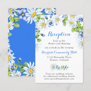 Blaue Weiße Gänseblümchen Florale Hochzeitsempfang Einladung