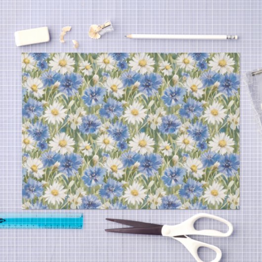 Blaue Weiße Gänseblümchen Geburtstag Seidenpapier (Handwerk)