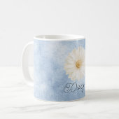 Blaue Weiße Gänseblümchenblume Kaffeetasse (Vorderseite Links)