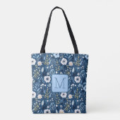 Blaue, weiße, gelbe Blumen Farbblock-Monogramm Tasche (Rückseite)