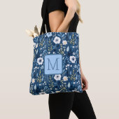 Blaue, weiße, gelbe Blumen Farbblock-Monogramm Tasche (Von Nahem)
